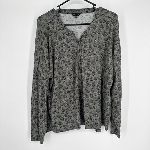 LUCKY BRAND Hacci Henley STRETCHY Knit Top‎ Blouse Green L OVERSIZE - Picture 1 of 6